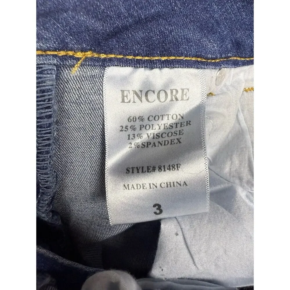 Encore Jeans Skinny Distressed Dark Wash Size 3 Stretch Raw Hem A530 - Picture 5 of 11